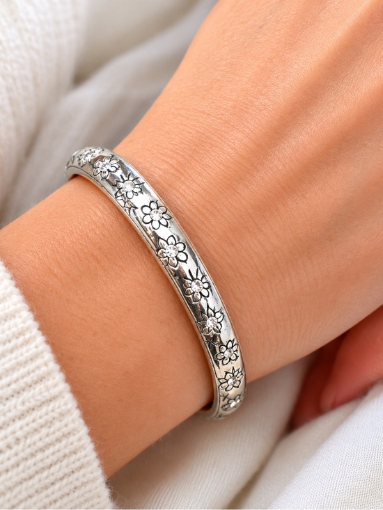 Brighton Jewelry - Brighton Silver Floral Rhinestone Bangle Bracelet- Magnetic Closure